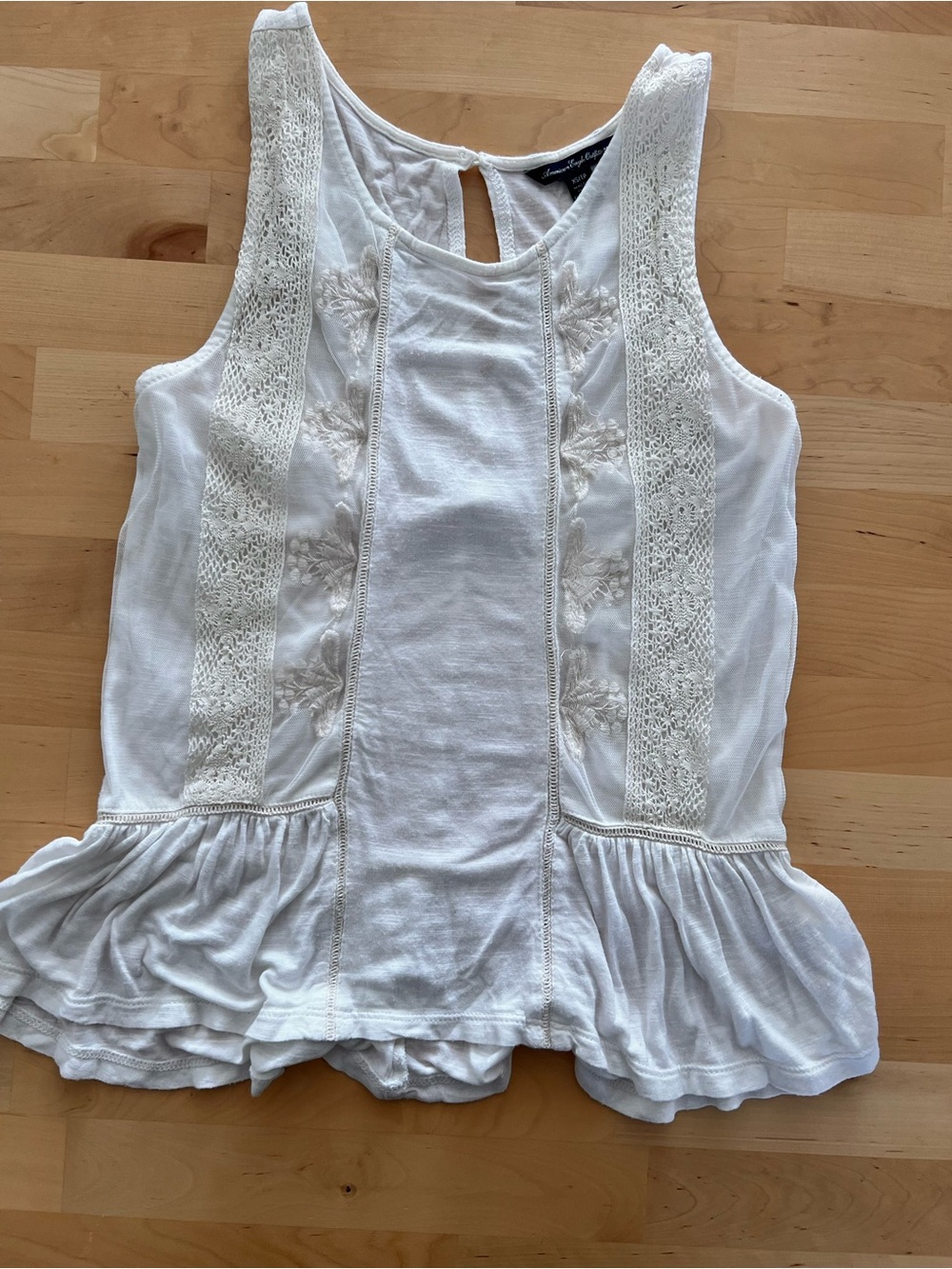 American Eagle Outfitters White Lace-Trim Peplum Tank Top